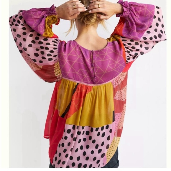 Anthropologie Bl-nk Miranda Peasant Blouse Women’s Large Pink - Picture 3 of 6